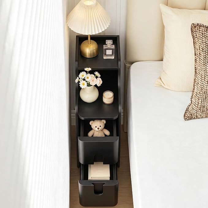 FurSch Narrow Nightstand Set of 2, Wooden Small 2 Drawer, Skinny Bedside Table - Image 5