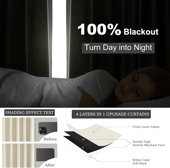Topfinel Extra Long Total Blackout Linen Ceiling Curtains 108 Inches Long - Image 6