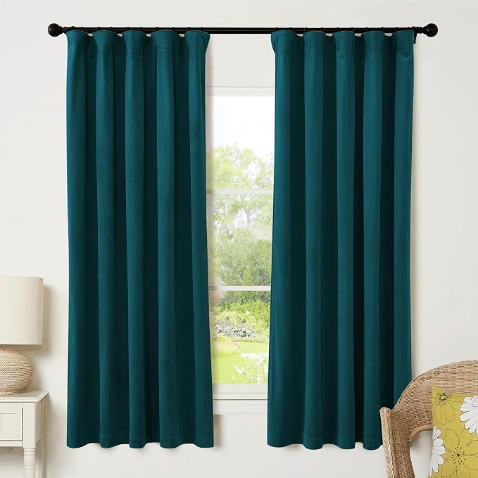 RYB HOME Teal Blue Velvet Curtains 72 inches by RYBHOME