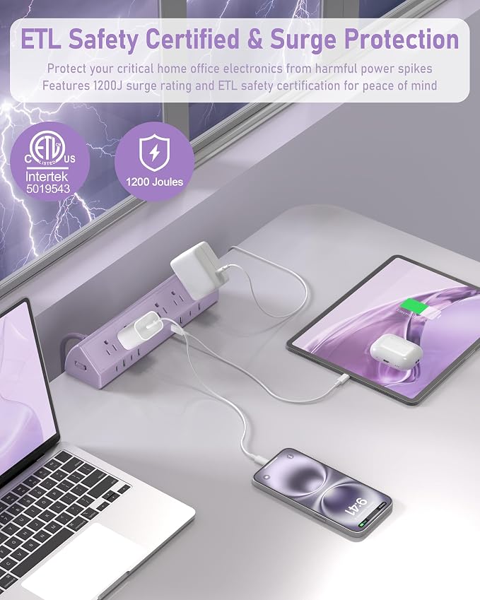 Jgstkcity Desk Clamp Power Strip USB C 45W, Surge Protector, Edge Mount - Image 2