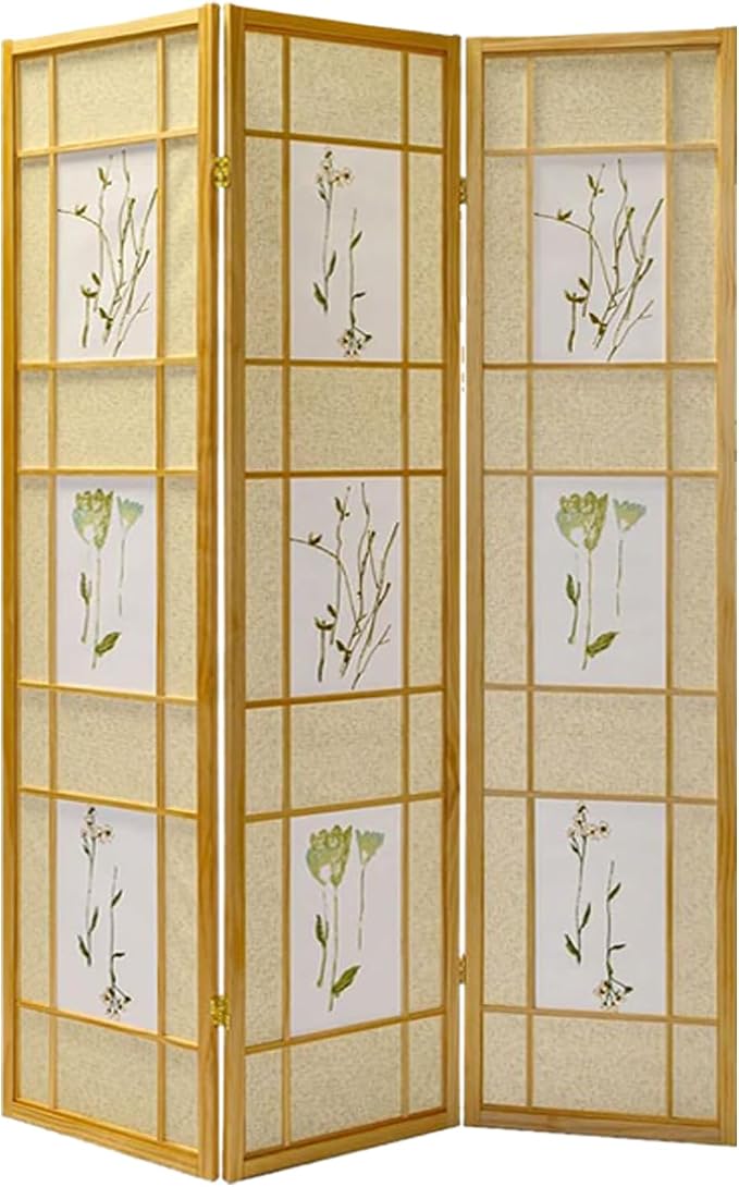 Legacy Decor Room Divider Screen 71-in Tall 3-Panel Natural Botanical Print | by LegacyDecor