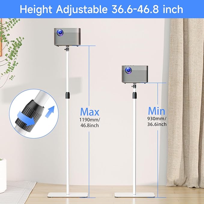 suptek Projector Stand 360°Swivel, Height Adjustable 36.6-46.8inch, Mini Projector Mount Bracket, Compatible with Home Office Video Vlog DVR Camera, PR001FW