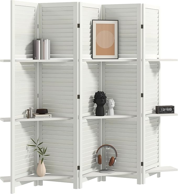 HOMCOM Room Divider with Shelves, 5 Panel, 3 Display Shelves, Folding Storage by HOMCOM