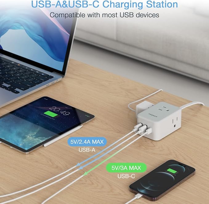 TESSAN Small Flat Plug Power Strip, Ultra Thin Extension Cord 5 ft, Wall Outlet - Image 4