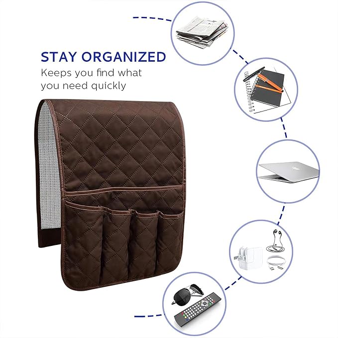 Armchair Caddy for Recliner, Non Slip Sofa Arm Organizer, Dark Brown | 5-Pocket - Image 4