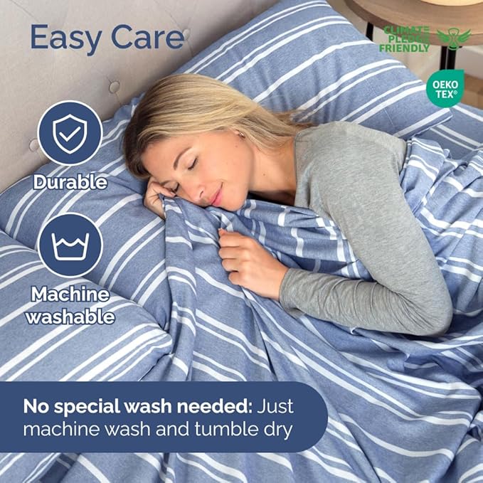 RV Short Queen Sheet Set 60 X 75 - 4 Piece RV Short Queen Bed Sheets - Soft, Breathable & Cooling - Designed for Bunks, Trailers & Campers - Fits 8” to 12" Mattress - Luxury Bedding - Blue Stripes 3