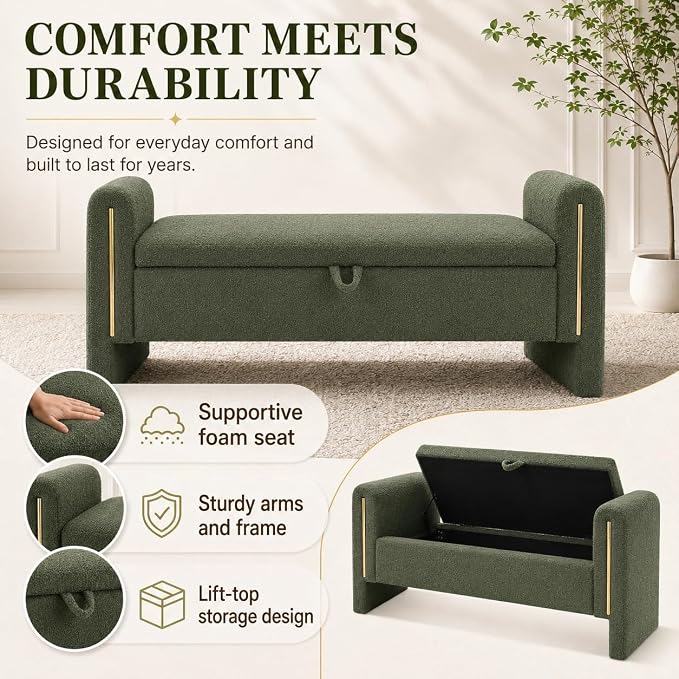 Modern 52" Storage Ottoman Bench, Upholstered End of Bed Storage Bench - Image 6