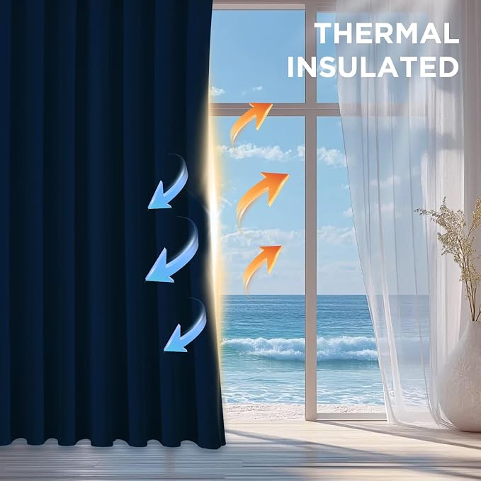 CUCRAF Navy Blue Blackout Curtains 45 Inches Long, Thermal Insulated Noise - Image 4