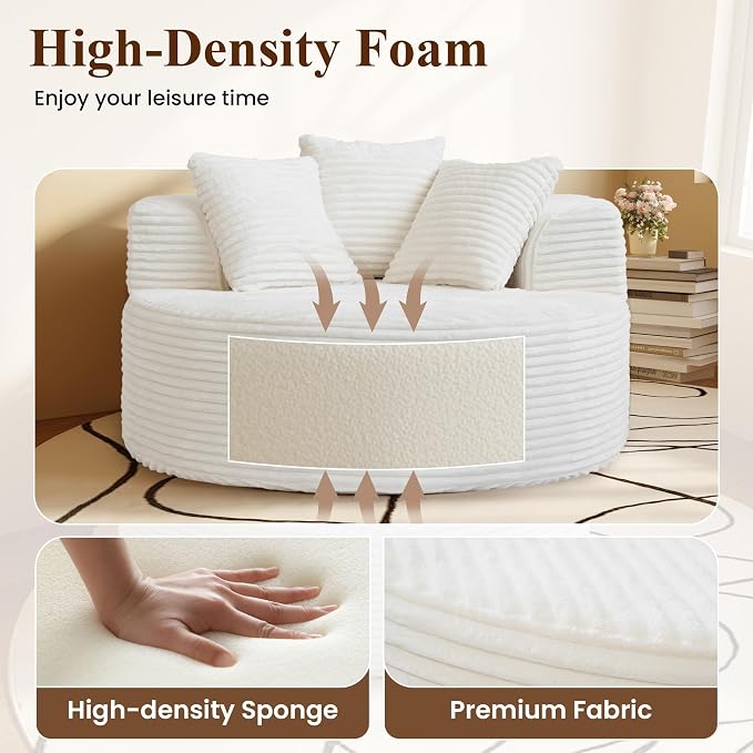 Oversized Round Chair Lounge Chaise Indoor, Upholstered Corduroy Sofa Bed - Image 4