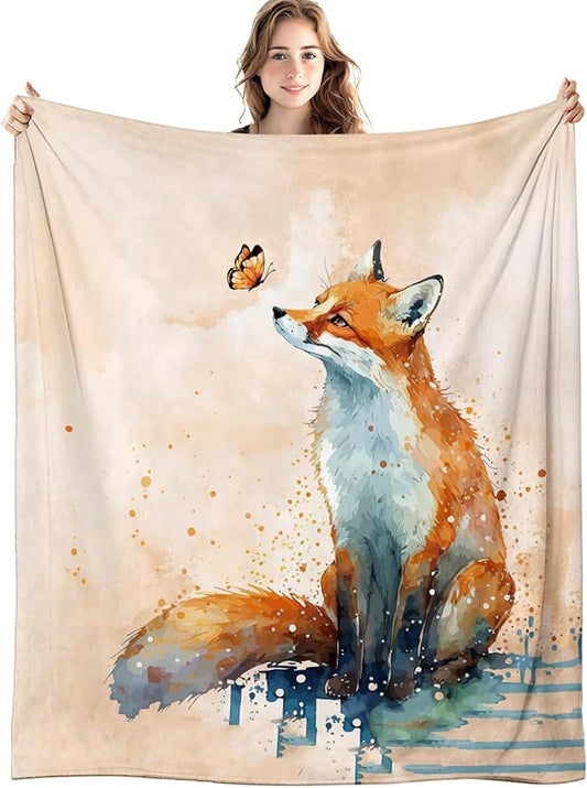 Fox Blanket, Fox Throw Blanket, Rustic Wild Animal Throw Blankets for Kids Nursery Room Bedroom Home Couch Bed Decor, 50x60 Inch