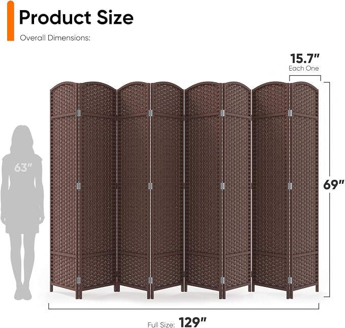 Outdoor Privacy Screen 8-Panel Folding Room Divider Space Partition | 67"H - Image 2