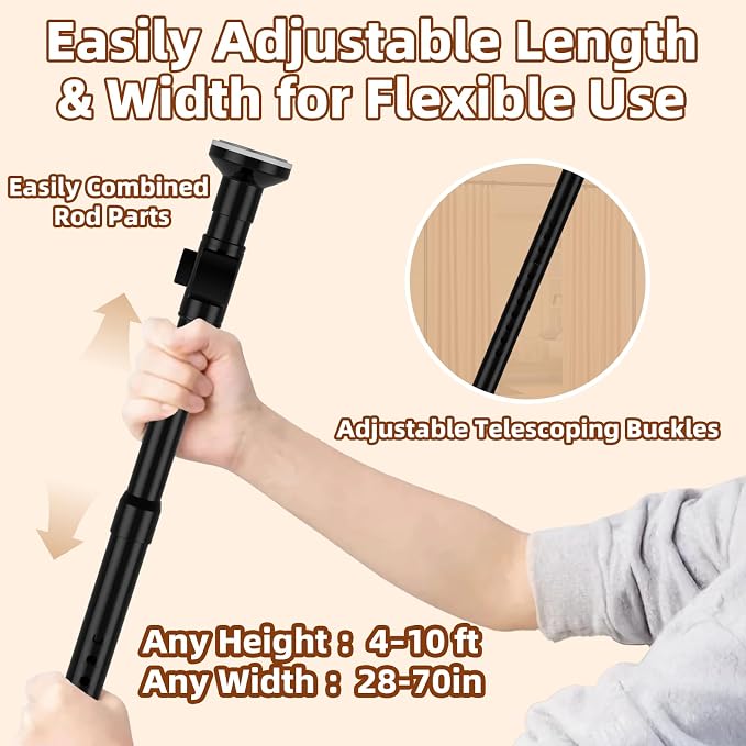 Room Divider, Tension Curtain Rod No Drilling, 4-10ft 28-70inch Wall Divider - Image 2