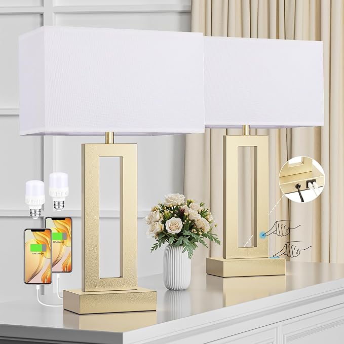 Seealle Nightstand Table Lamps for Bedrooms Set of 2 - Image 2