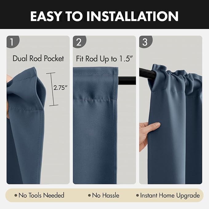 MIULEE 84 Inch Length Stone Blue Blackout Bedroom Curtains Set of 4 | Thermal - Image 6