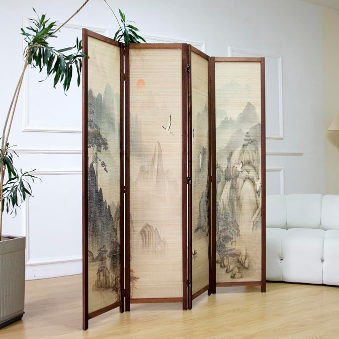 4 Panel Bamboo Room Divider, 5.6 ft Tall Double-Sided Folding Privacy Screen - Image 5