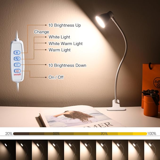 Clamp Desk Lamp, Clip on Reading Light, 3000K-6500K Adjustable Color Temperature - Image 3