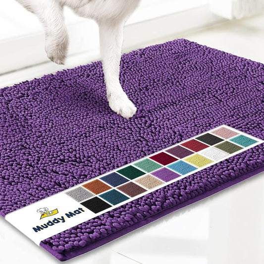 Muddy Mat® AS-SEEN-ON-TV Highly Absorbent Microfiber Door Mat and Pet Rug, Non Slip Thick Washable Area and Bath Mat Soft Chenille for Kitchen Bathroom Bedroom Indoor and Outdoor - Purple 24" x 72"
