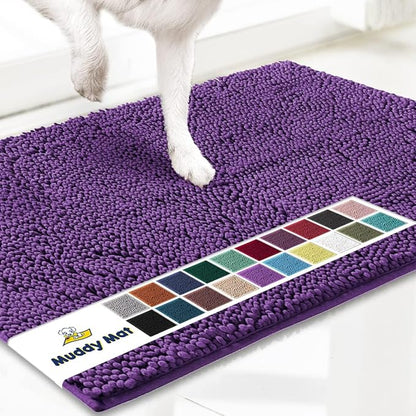 Muddy Mat® AS-SEEN-ON-TV Highly Absorbent Microfiber Door Mat and Pet Rug, Non Slip Thick Washable Area and Bath Mat Soft Chenille for Kitchen Bathroom Bedroom Indoor and Outdoor - Purple 36" x 120"