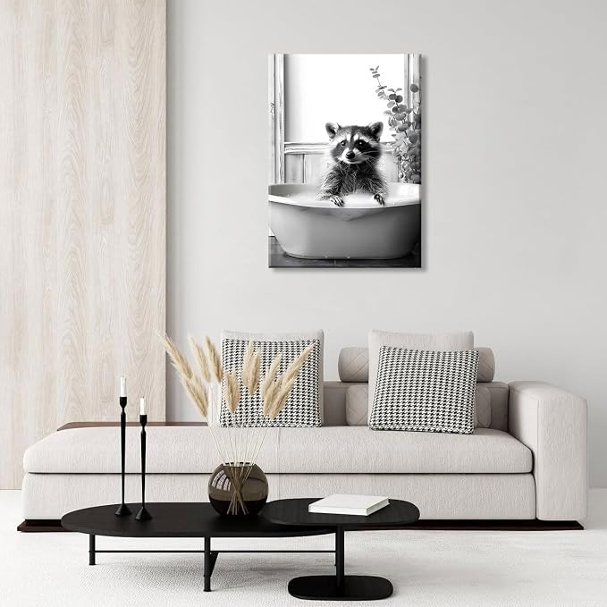 OIQArtOIQ Funny Bathroom Framed Wall Art Black and White Animal Canvas Wall Art - Image 5