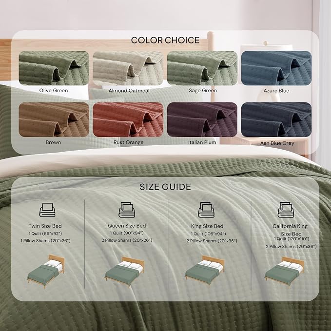 Twin Quilt-Lightweight Bedspreads Olive Green Twin Quilt Bedding Set | Soft - Image 7