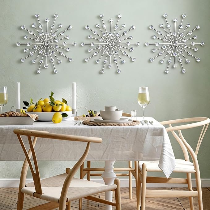 ZEXUIRU 3 Set Silver Starburst Wall Art - Image 2