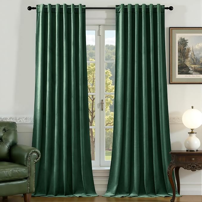 Green Velvet Curtains 108 Inches by AUSSPVOCT
