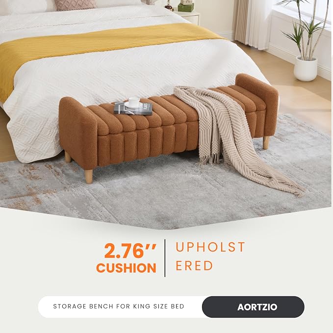 63.4" Teddy Fabric Ribbed King Size End of Bed Bench. | Entryway Ottoman Ribbed - Image 5