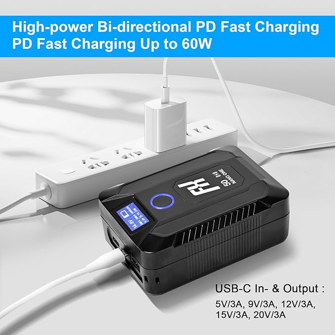 FXLION Nano ONE Upgraded V Mount Battery,50Wh 14.8V 3400mAh V Lock Battery Built-in Wireless Charger,with D-Tap,USB-A,USB-C Ports for Cameras/Camcorders/MacBook/Smartphone/Monitors