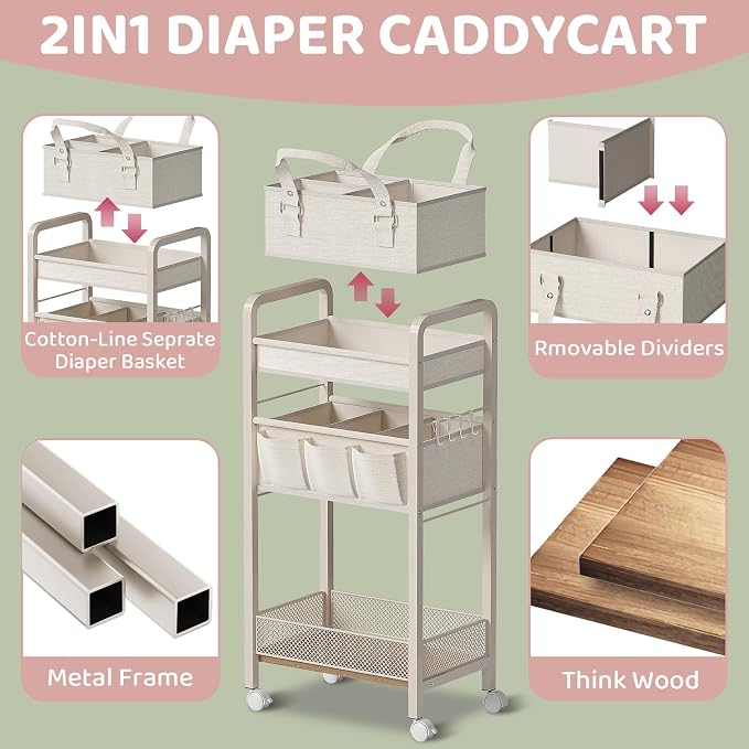 Baby Diaper Caddy Organizer and Storage, 2In1 Baby Cart Organizer-Baby Diaper - Image 7