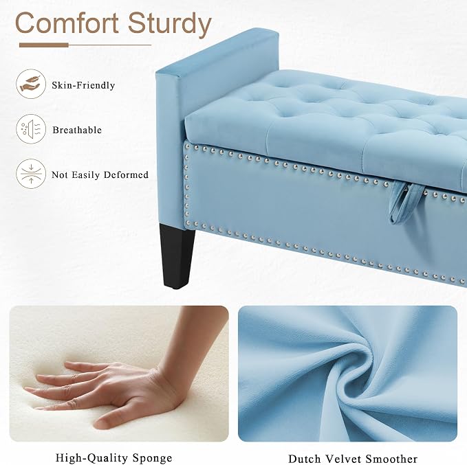 Velvet Storage Ottoman Bench, Modern Entryway Ottoman Bench - Image 4