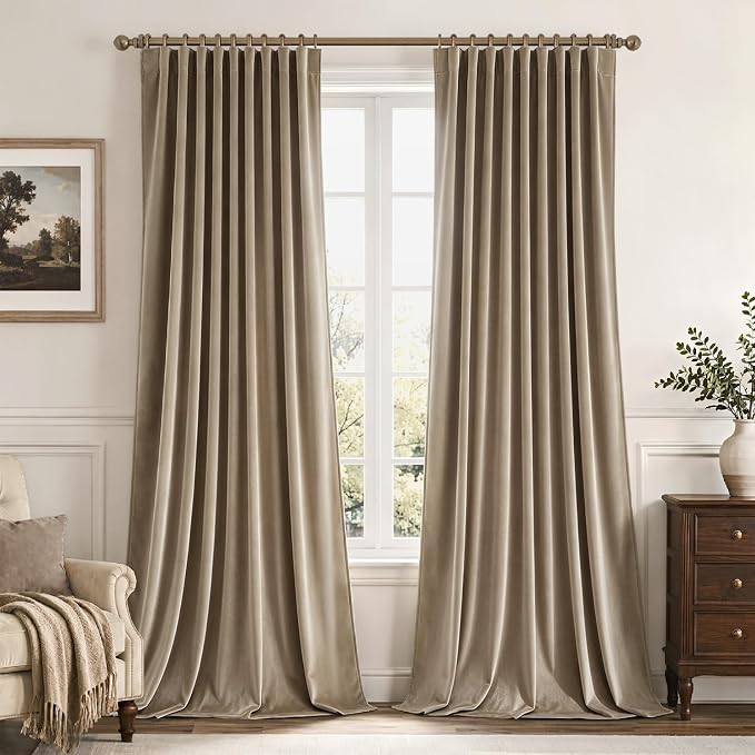 MIULEE Light Taupe Velvet Pinch Pleat Blackout Curtains W52 X L108 Inches | 2 by MIULEE