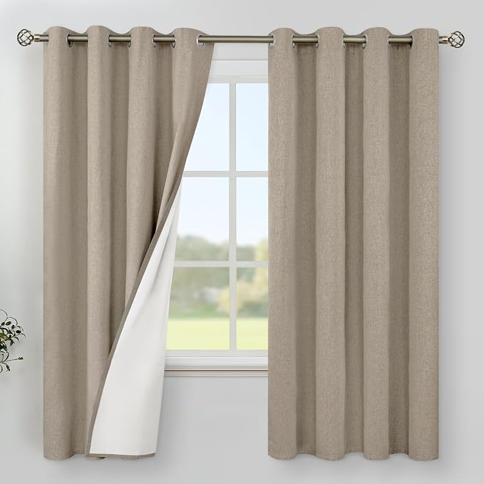 YoungsTex Taupe Linen Blackout Curtains 63 Inches Long, Tan Bedroom Drapes | by YoungsTex