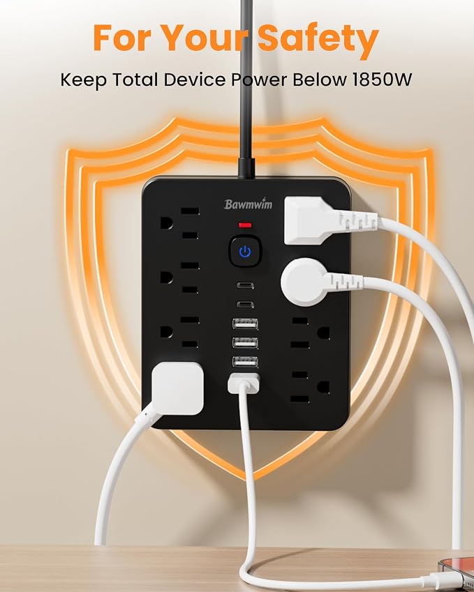 Surge Protector Power Strip, 8 Outlets, 6 USB Charging Ports, 6FT Flat Plug - Image 7