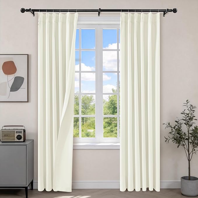 Etherealveil Birch White Pinch Pleated Blackout Curtains 2 Panels 40"x90" | by Etherealveil