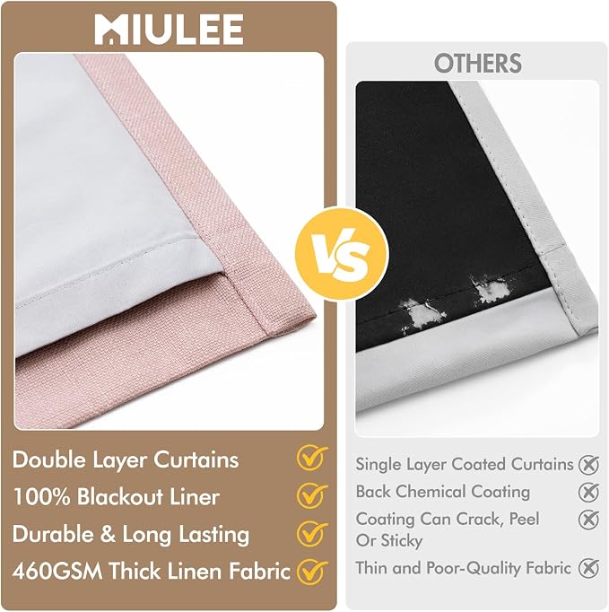 MIULEE Pinch Pleated 100% Blackout Curtains 40"x90" Light Pink 4 Panels Set | - Image 8