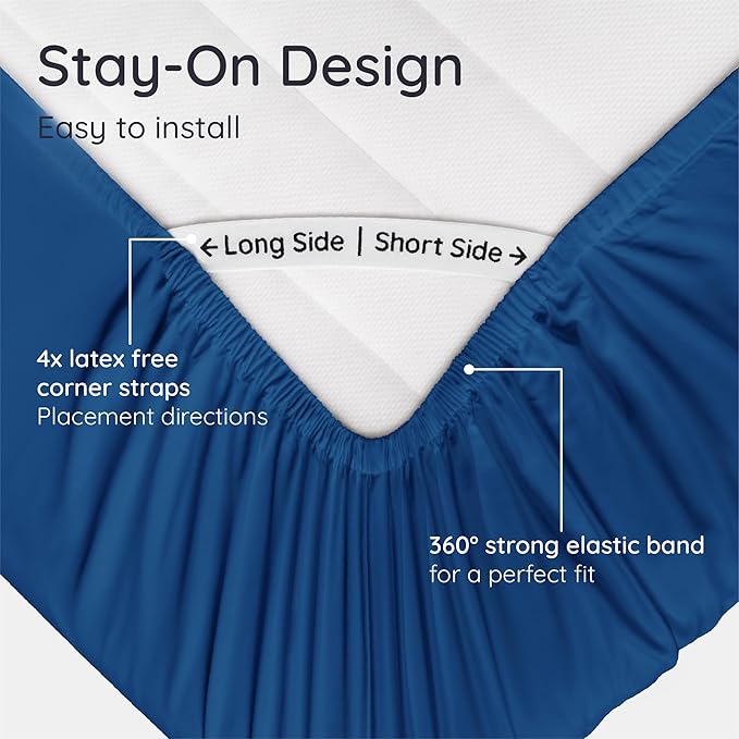 Bambaw 100% Viscose Derived from Bamboo Fitted Sheets Queen Size, Cooling Fitted Sheets Queen Size, 16’’ Deep Pocket Navy Blue Fitted Sheet, Breathable Queen Mattress Fitted Sheet Only (Navy Blue)