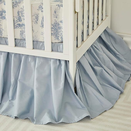 Brandream Boho Bohemian Girl Boy Baby Nursery Crib Bed Skirt Dust Ruffle - Neutral Solid Color Light Blue Farmhouse Chic 100% Percale Cotton Ruffle