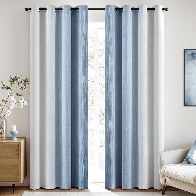 MIULEE Stone Blue and Greyish White Ombre Blackout Curtains 52Wx72L | Full Room - Image 3