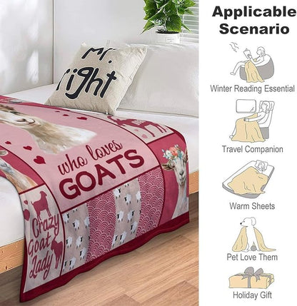 Goat Blanket Just A Girl Who Loves Goats Sheep Lamb Print Throw Blankets for Sofa Stuff Decor Soft Cozy Fleece Plush Flannel Gifts for Baby Kids Women Adults Lover 50"x60"