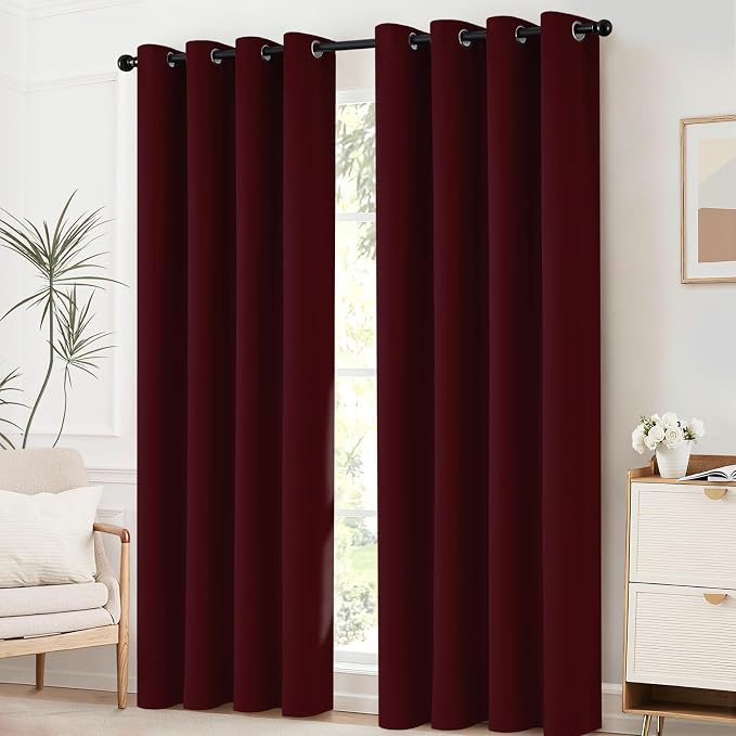 Yakamok Room Darkening Curtains 52x63 inch Length Wine Red-Living Room | 2 - Image 2