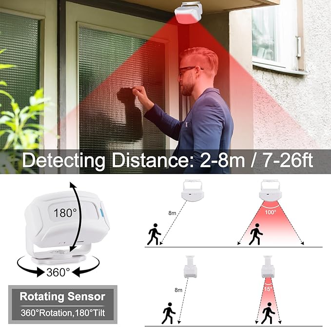 KCMYTONER Wireless Motion Sensor Door Chime, Entry Alert Chime for Business, Door Alarm,112LB Loud, Adjustable Volume and light brightness, for Home, Warehouse, Villa Security(3Sensors& 2Receiver)