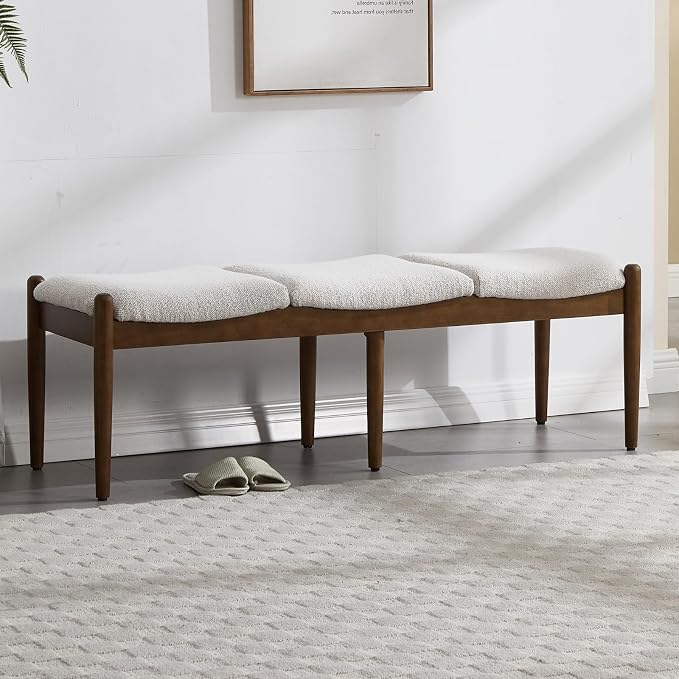 Modern Bedroom Ottoman Bench, Boucle Beige End of Bed Bench Entryway Bench by CIMOTA