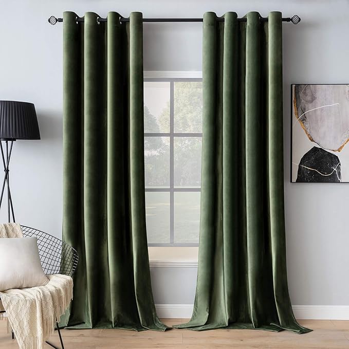 MIULEE Velvet Curtains Olive Green 52 x 132 Inch Length Set of 2 | Extra Long by MIULEE