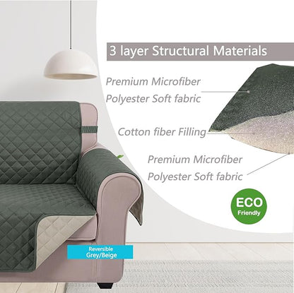 U-NICE HOME Large Sofa Cover Reversible Couch Cover for Dogs with Elastic Straps Water Resistant Furniture Protector for Pets Couch Cover for 4 Cushion Couch (Oversized Sofa, Grey/Beige)