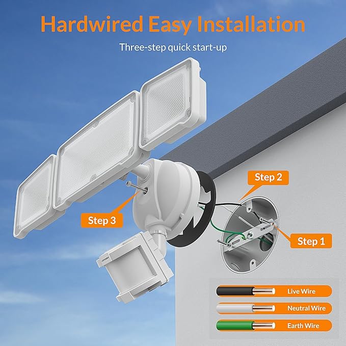 LEPOWER LED Security Lights Motion Sensor Light Outdoor, 38W 4200LM Light, 5500K, IP65 Waterproof, 3 Head Detected Flood Light for Garage, Yard, Porch (White)