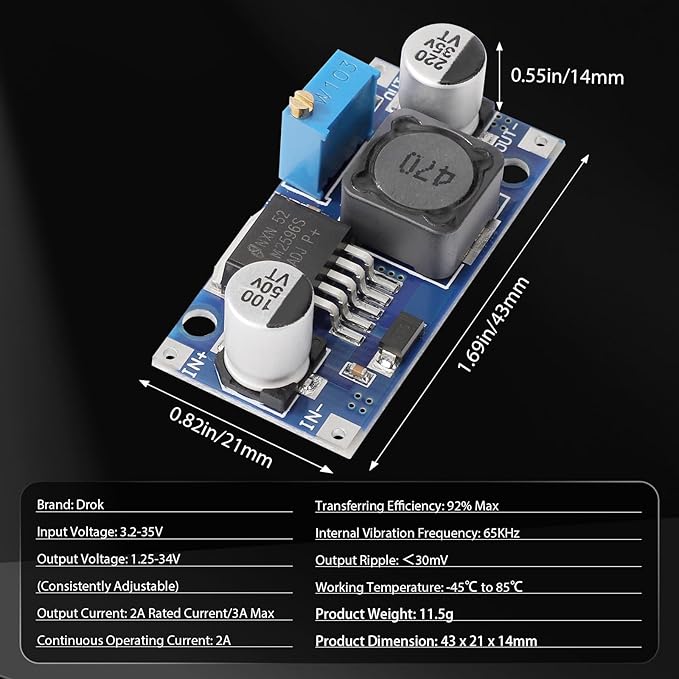 DROK LM2596 Buck Converter, Pack of 10 DC to DC Buck Converter Adjustable Voltage Regulator 3.2-35V to 1.25-34V