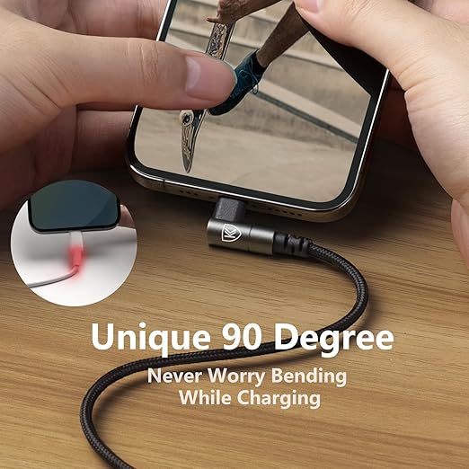 90 Degree iPhone Charger 6FT, [Apple MFi Certified] 3Pack Fast Charging Cables Cord,6Feet Right Angle Nylon Braided USB Lightning Cable for iPhone 14/13/12/11/Pro/Max/Mini/X/Plus/8/7/6/5S/Plus/iPad