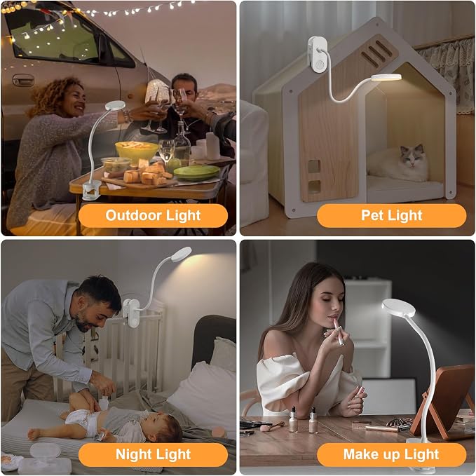 Cordless Reading Lamp with Clamp, 3.5'' Rechargeable LED Clip Light - Image 7