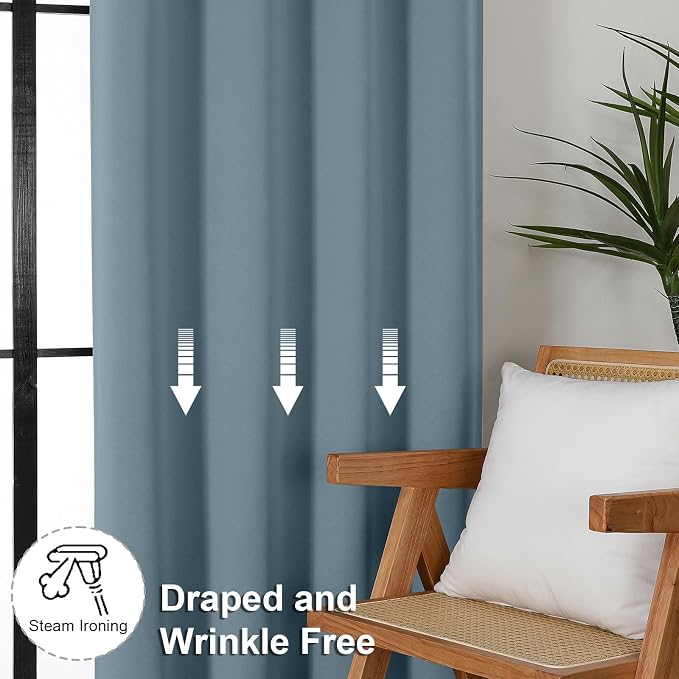 Simplebrand Ava Stone Blue Short 24 Inches Blackout Curtain 2 Panels Set - Image 7