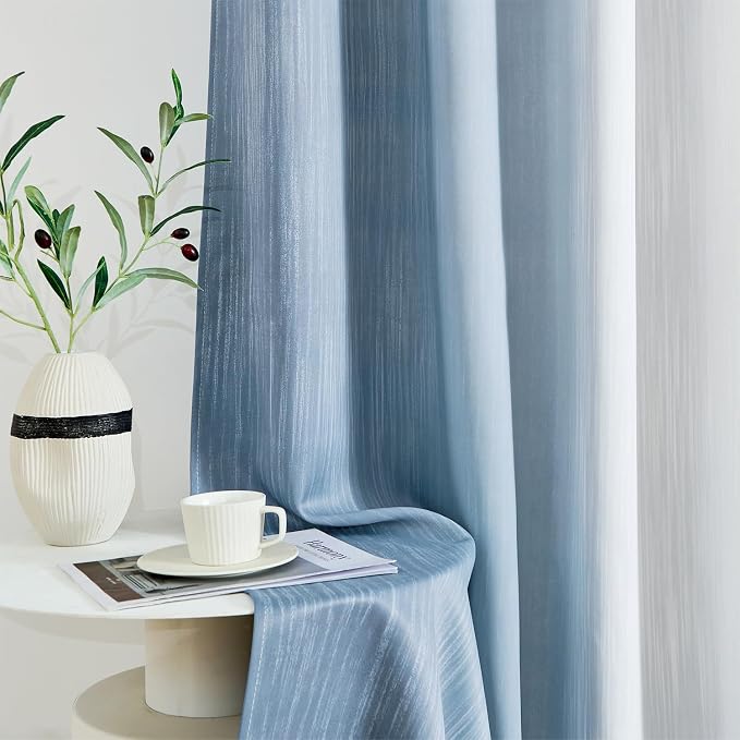 MIULEE Stone Blue and Greyish White Ombre Blackout Curtains 52Wx54L | Full Room - Image 8